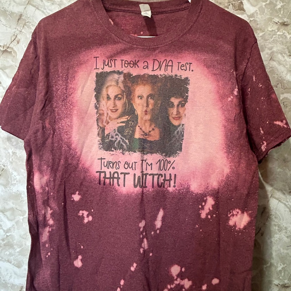 Jerzees Hocus Pocus 100% That Witch Bleached Tie‎ Dye T-Shirt Maroon Medium